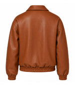 Women’s Cognac Brown Leather Zip Bomber Jacket in XS - Jacket Aura