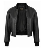 Women’s Cropped Black Leather Bomber Jacket in XS - Jacket Aura
