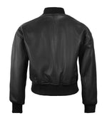 Women’s Cropped Black Leather Bomber Jacket in XS - Jacket Aura