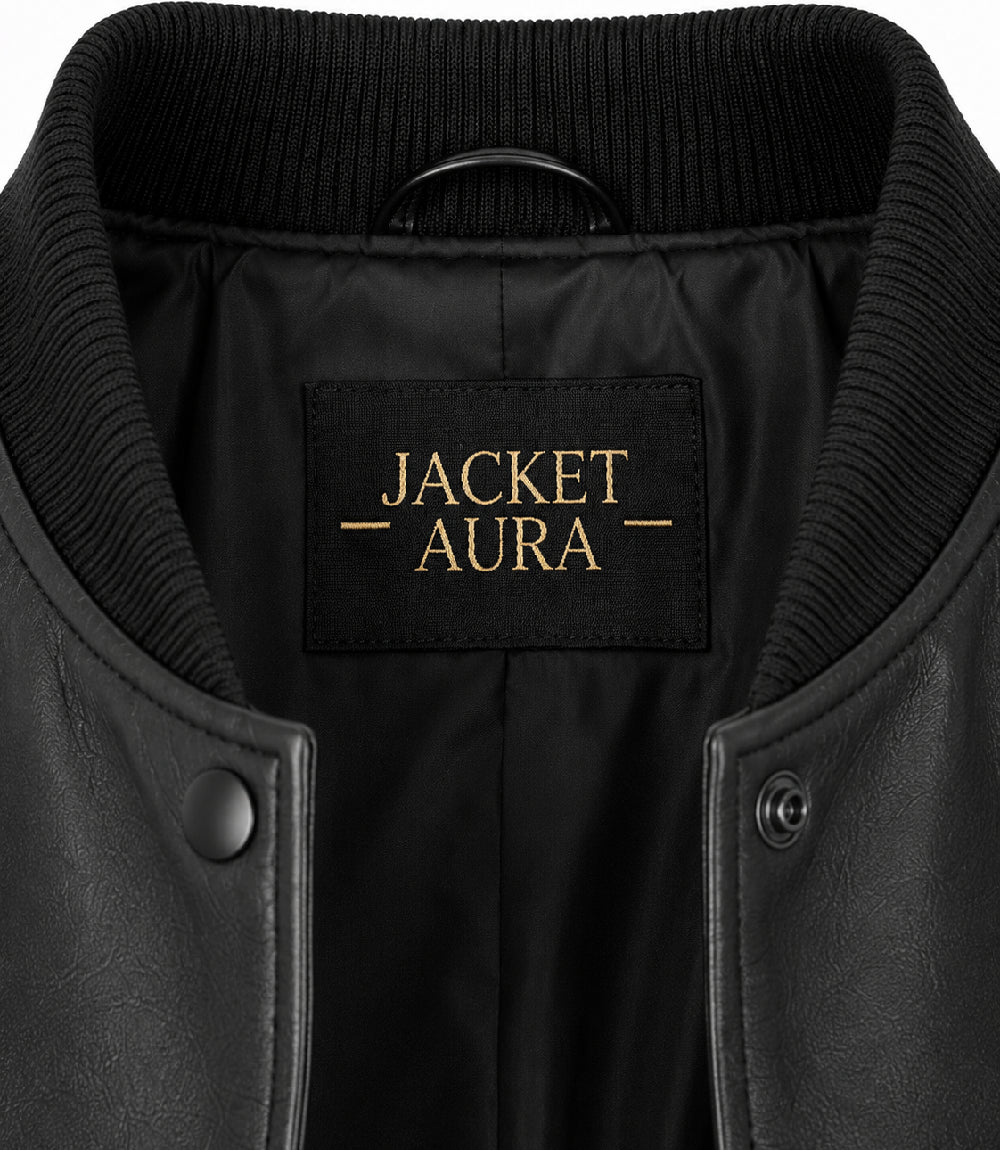 Women’s Cropped Black Leather Bomber Jacket in XS - Jacket Aura