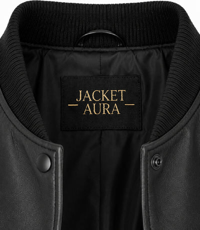 Women’s Cropped Black Leather Bomber Jacket in XS - Jacket Aura