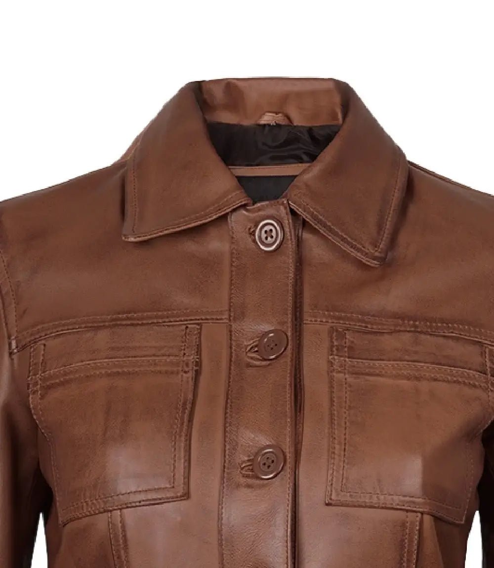 Women’s Cropped Cognac Brown Leather Jacket | Jacket Aura in XS - Jacket Aura