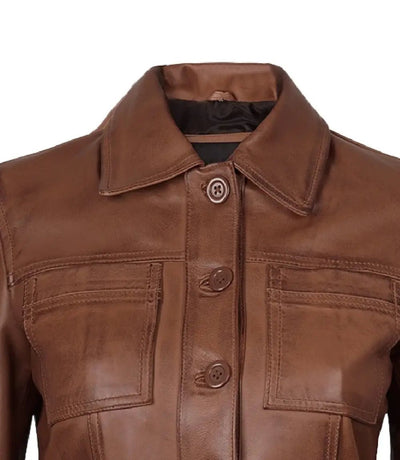 Women’s Cropped Cognac Brown Leather Jacket | Jacket Aura in XS - Jacket Aura