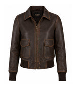 Women’s Dark Brown Leather Bomber Jacket in XS - Jacket Aura