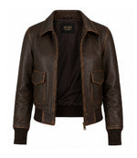 Women’s Dark Brown Leather Bomber Jacket in XS - Jacket Aura
