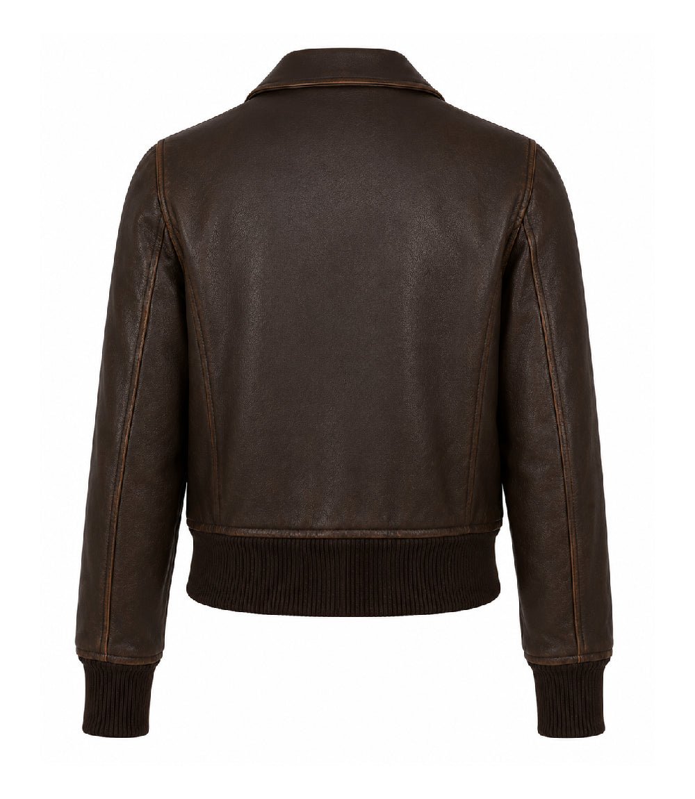 Women’s Dark Brown Leather Bomber Jacket in XS - Jacket Aura