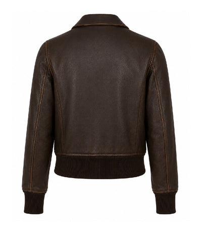 Women’s Dark Brown Leather Bomber Jacket in XS - Jacket Aura
