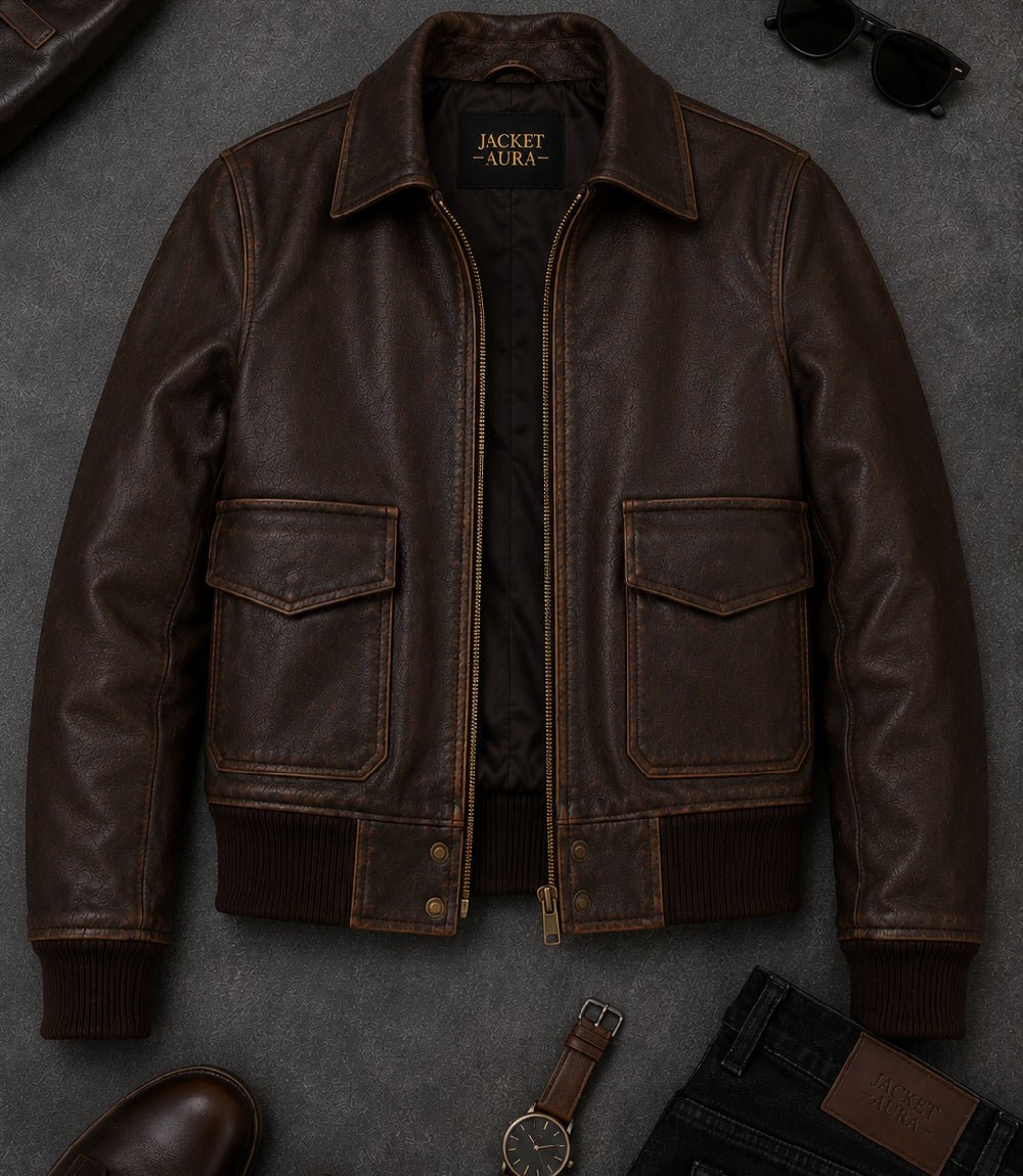 Women’s Dark Brown Leather Bomber Jacket in XS - Jacket Aura