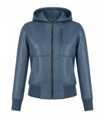 Women’s Hooded Leather Bomber Jacket in XS - Jacket Aura