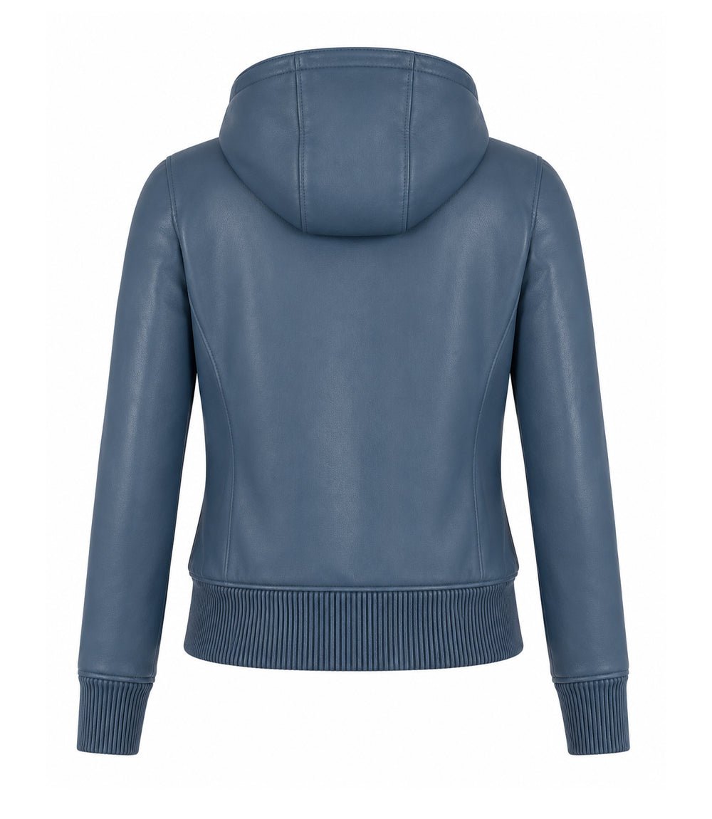 Women’s Hooded Leather Bomber Jacket in XS - Jacket Aura