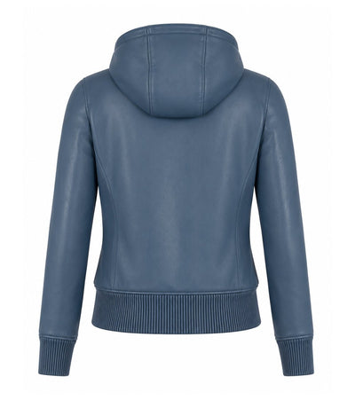 Women’s Hooded Leather Bomber Jacket in XS - Jacket Aura