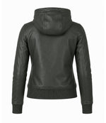 Women’s Hooded Leather Bomber Jacket in XS - Jacket Aura