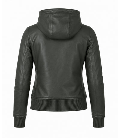 Women’s Hooded Leather Bomber Jacket in XS - Jacket Aura