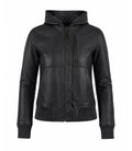 Women’s Hooded Leather Bomber Jacket in XS - Jacket Aura