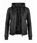 Women’s Hooded Leather Bomber Jacket in XS - Jacket Aura