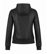 Women’s Hooded Leather Bomber Jacket in XS - Jacket Aura
