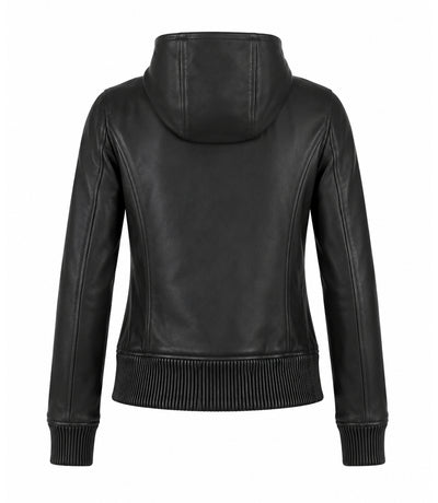 Women’s Hooded Leather Bomber Jacket in XS - Jacket Aura