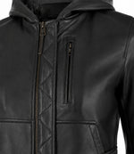 Women’s Hooded Leather Bomber Jacket in XS - Jacket Aura