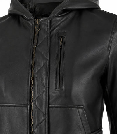 Women’s Hooded Leather Bomber Jacket in XS - Jacket Aura