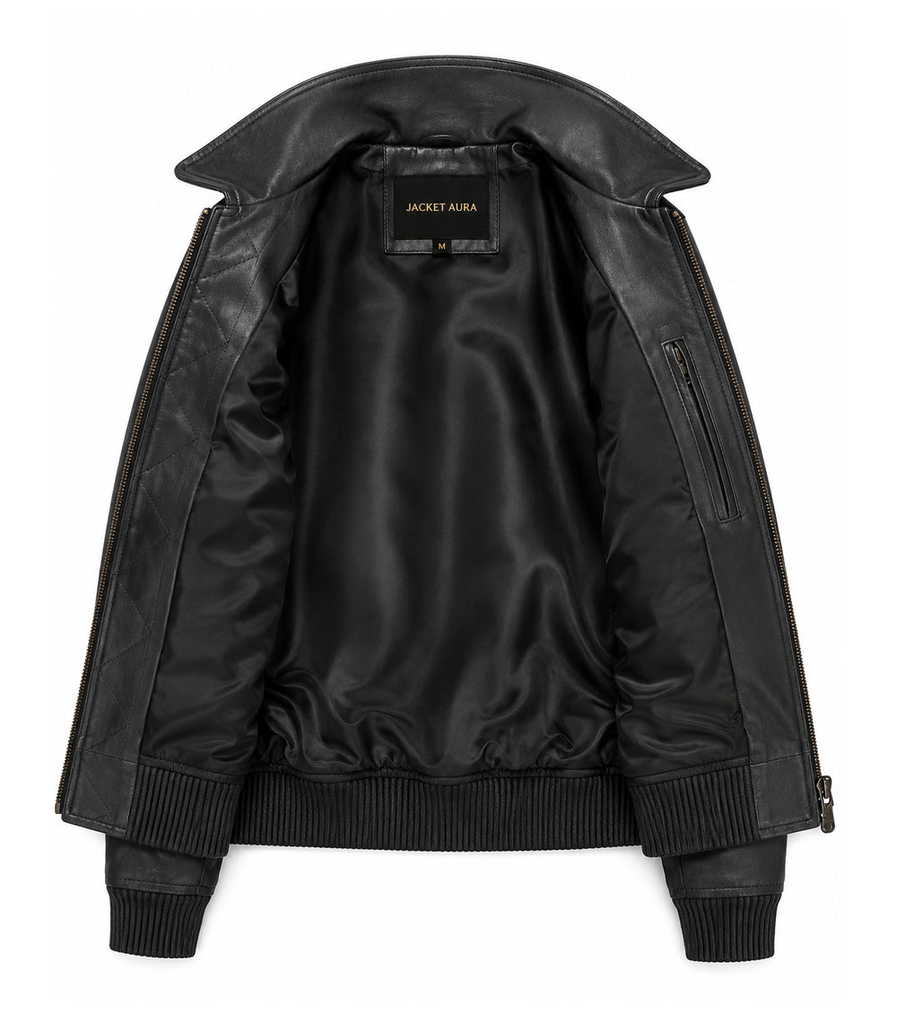 Women’s Hooded Leather Bomber Jacket in XS - Jacket Aura