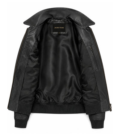 Women’s Hooded Leather Bomber Jacket in XS - Jacket Aura