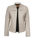 Women’s Off White Leather Biker Jacket | Jacket Aura in XS - Jacket Aura