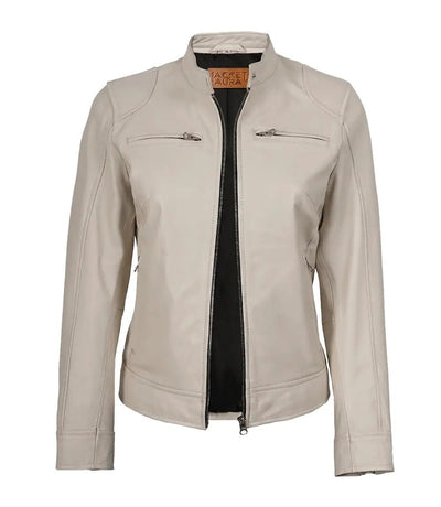 Women’s Off White Leather Biker Jacket | Jacket Aura in XS - Jacket Aura