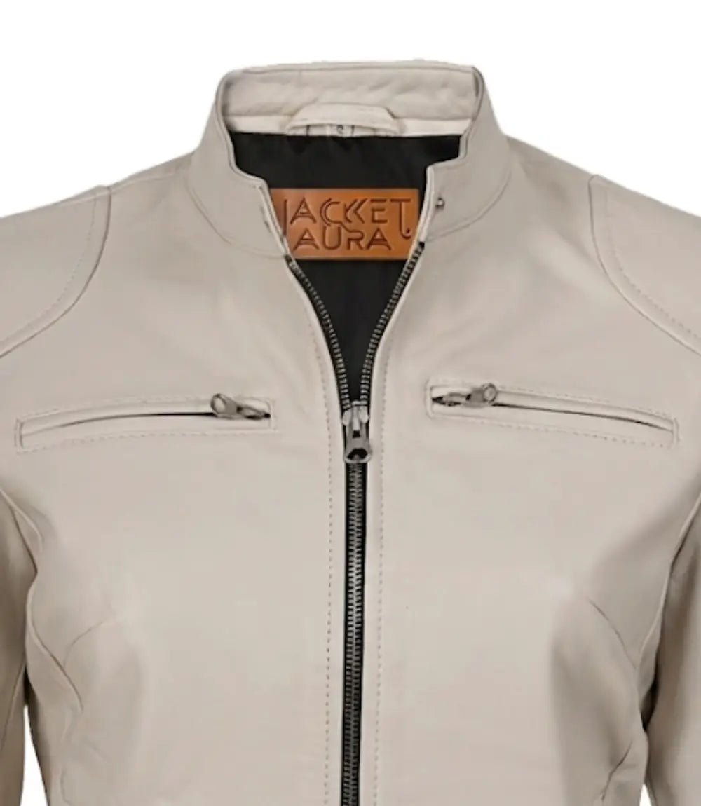 Women’s Off White Leather Biker Jacket | Jacket Aura in XS - Jacket Aura