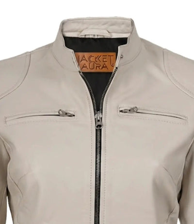 Women’s Off White Leather Biker Jacket | Jacket Aura in XS - Jacket Aura
