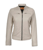 Women’s Off White Leather Biker Jacket | Jacket Aura in XS - Jacket Aura