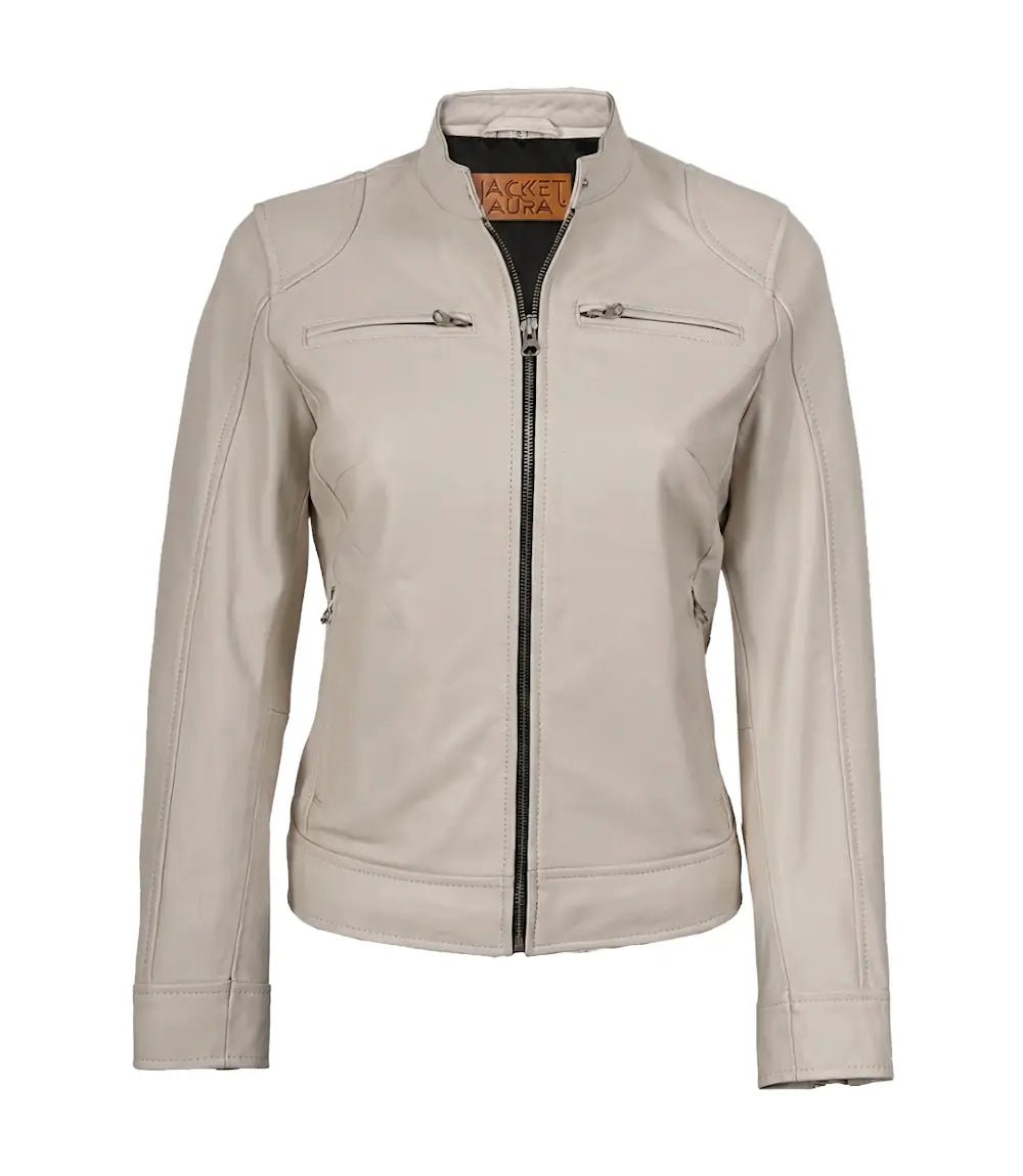 Women’s Off White Leather Biker Jacket | Jacket Aura in XS - Jacket Aura