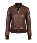 Women’s Silky Brown Leather Bomber Jacket in XS - Jacket Aura