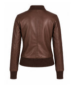 Women’s Silky Brown Leather Bomber Jacket in XS - Jacket Aura
