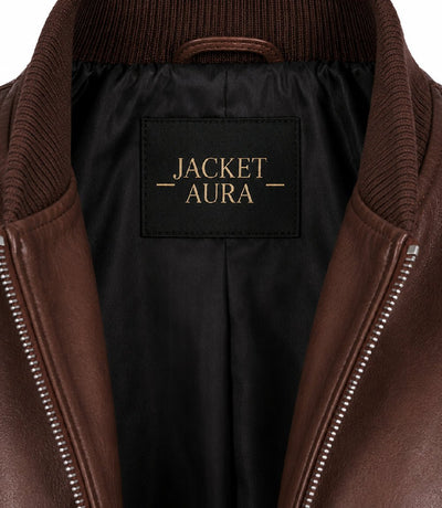 Women’s Silky Brown Leather Bomber Jacket in XS - Jacket Aura
