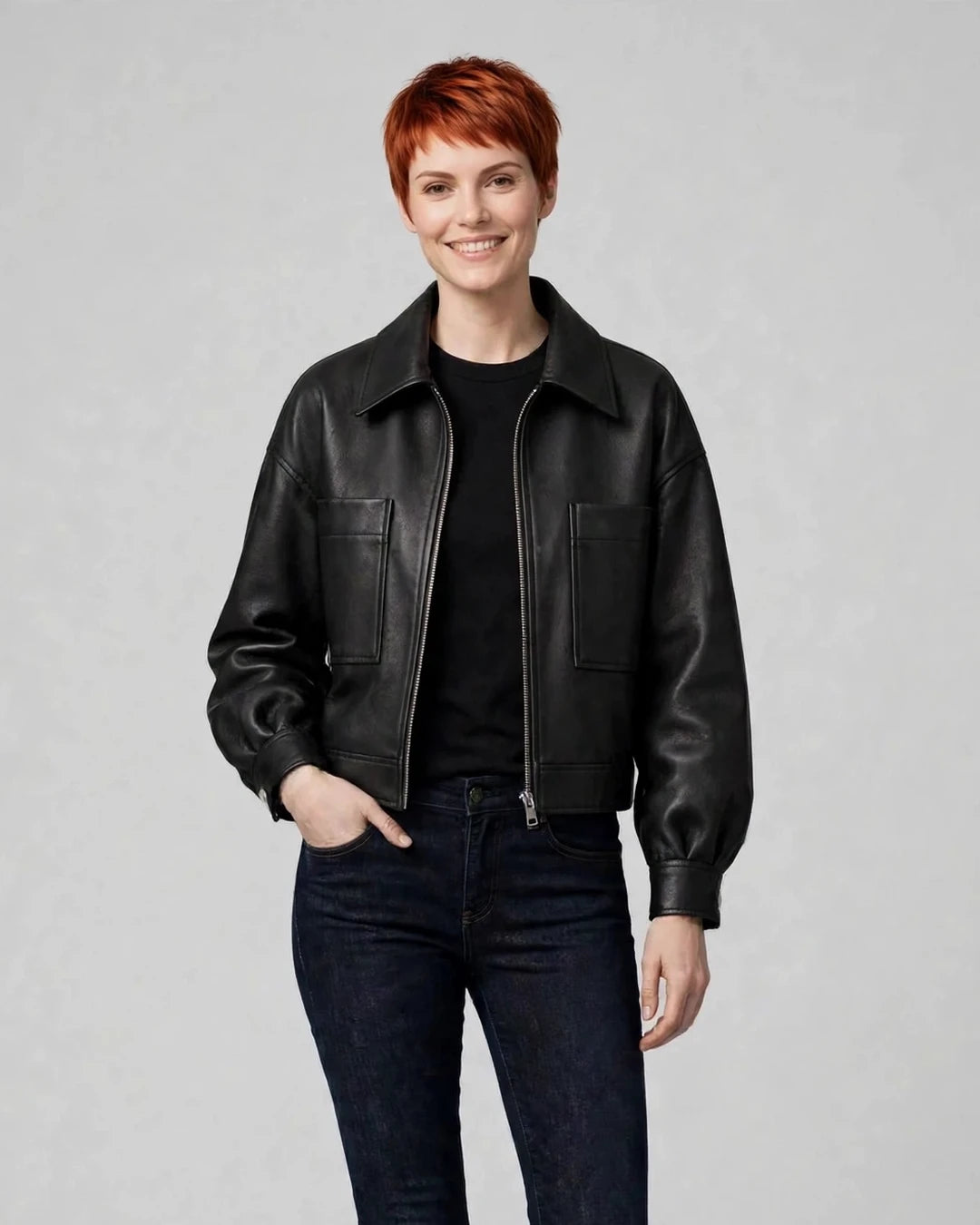 Women's Black Moto Full Grain Leather Jacket - Jacket Aura