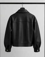 Women's Black Moto Full Grain Leather Jacket Back - Jacket Aura