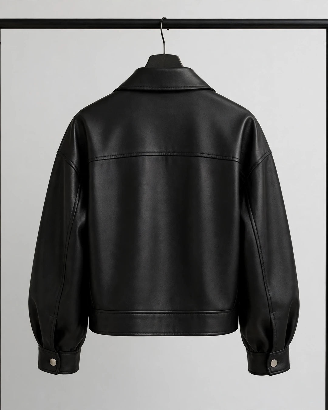 Women's Black Moto Full Grain Leather Jacket Back - Jacket Aura