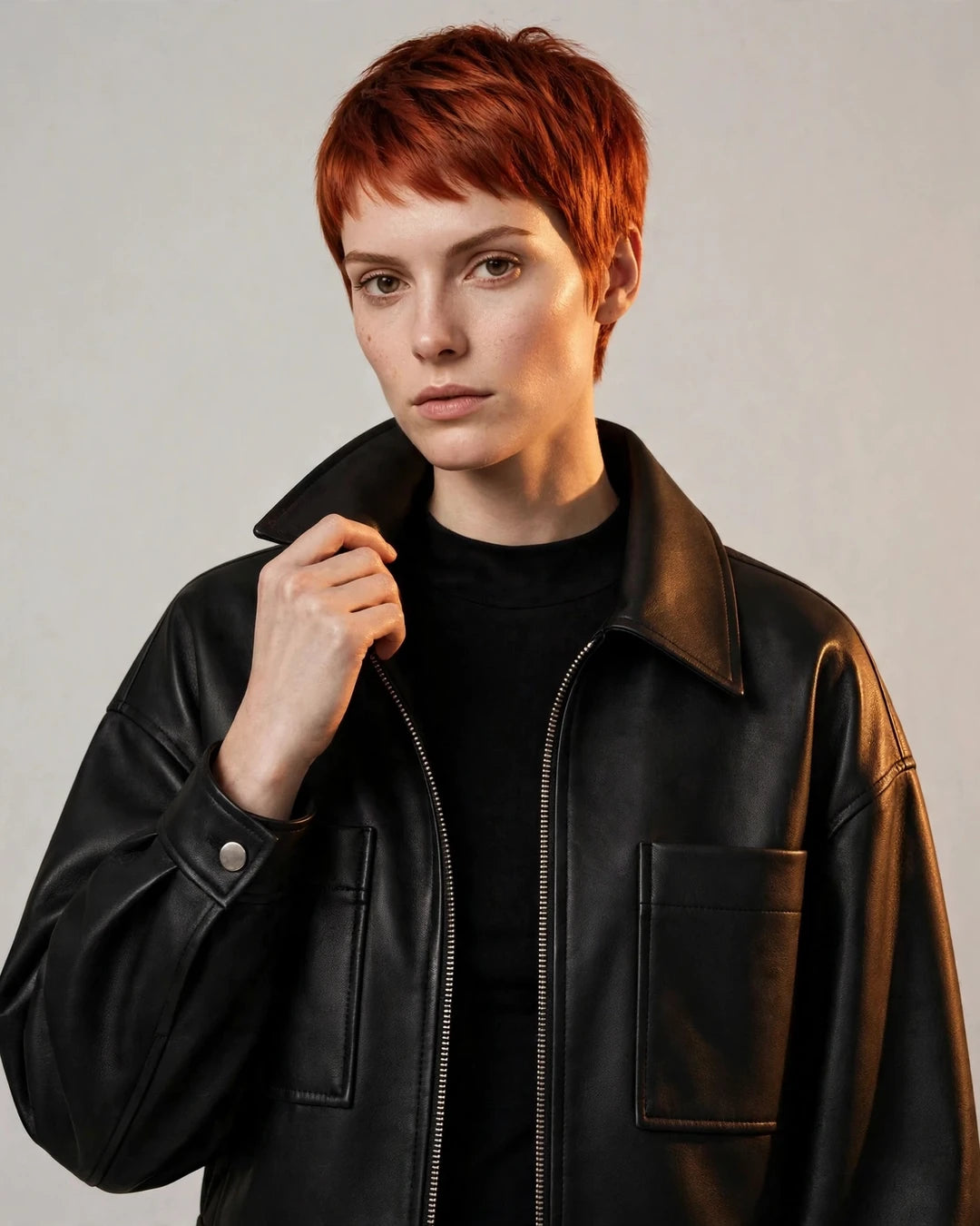 Women's Black Moto Full Grain Leather Jacket Closeup - Jacket Aura