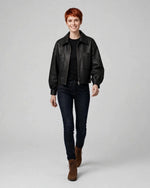 Women's Black Moto Full Grain Leather Jacket Front - Jacket Aura