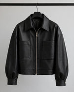 Women's Black Moto Full Grain Leather Jacket Front Side View - Jacket Aura