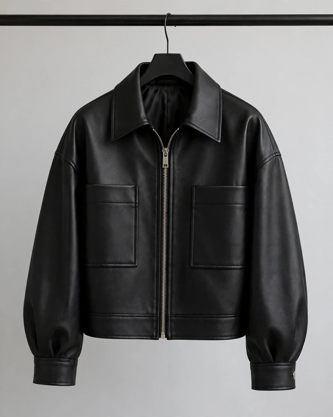 Women's Black Moto Full Grain Leather Jacket Front Side View - Jacket Aura