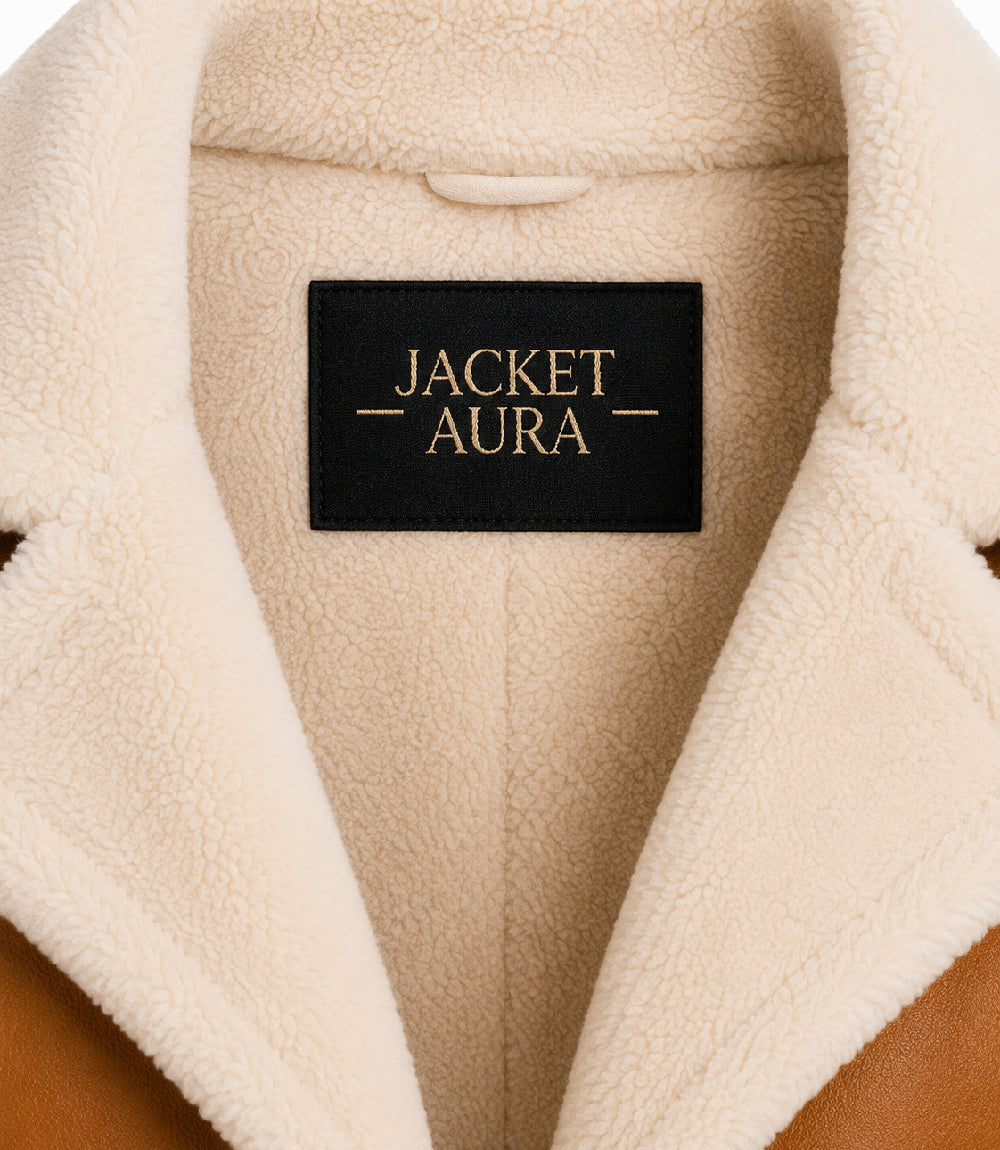 Women's Caramel Brown Shearling Leather Jacket Collar - Jacket Aura