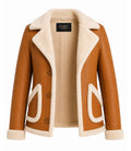 Women's Caramel Brown Shearling Leather Jacket Front - Jacket Aura