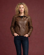 Women's Classic Brown Full Grain Leather Jacket - Jacket Aura
