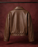 Women's Classic Brown Full Grain Leather Jacket Back View - Jacket Aura