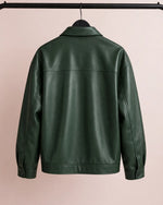 Women's Oversized Forest Green Full Grain Bomber Jacket Back - Jacket Aura