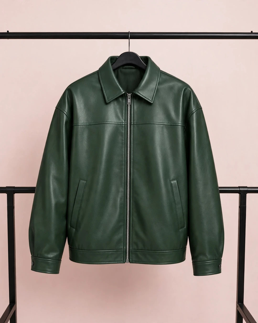 Women's Oversized Forest Green Full Grain Bomber Jacket Front View - Jacket Aura