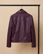 Women's Retro Purple Full Grain Leather Jacket Back Side - Jacket Aura