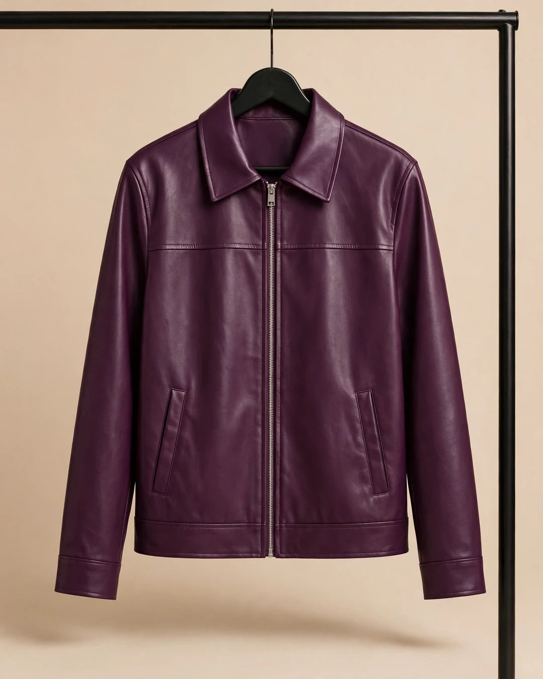 Women's Retro Purple Full Grain Leather Jacket Front  Side - Jacket Aura