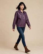Women's Retro Purple Full Grain Leather Jacket Side - Jacket Aura